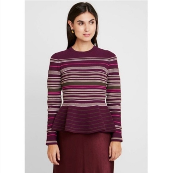 EUC Ted Baker Leytina Striped Peplum sweater, knit top, size Ted 3, US 8-10 - Picture 3 of 9